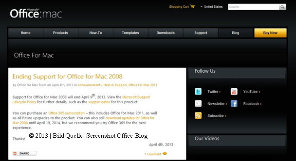 Supportende | Office für Mac 2008